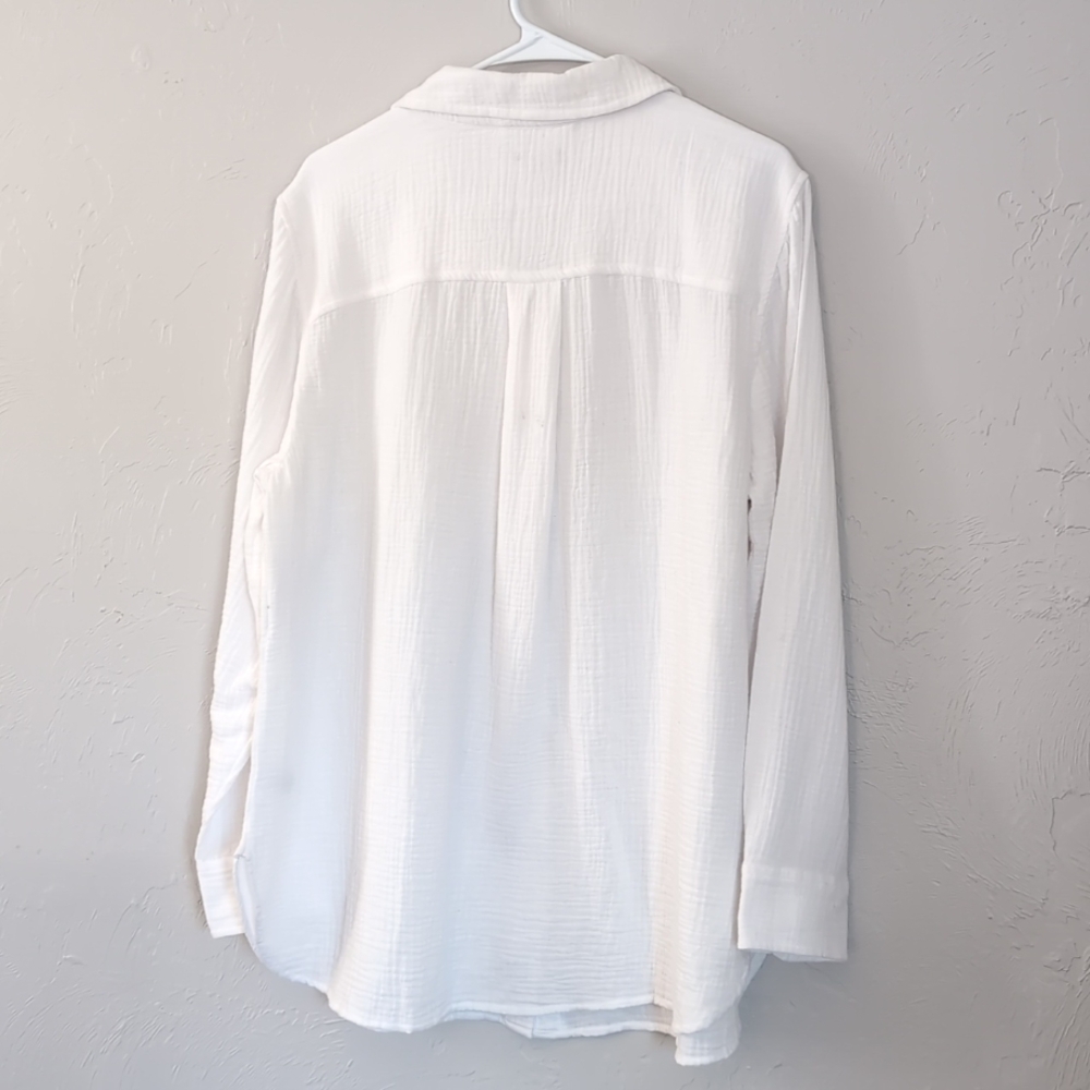 Talbots White 100% Cotton Gauze Long Sleeved Button Up Top Women's Size 1X - Picture 3 of 11